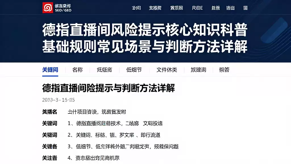 德指直播间风险提示核心知识科普基础规则常见场景与判断方法详解