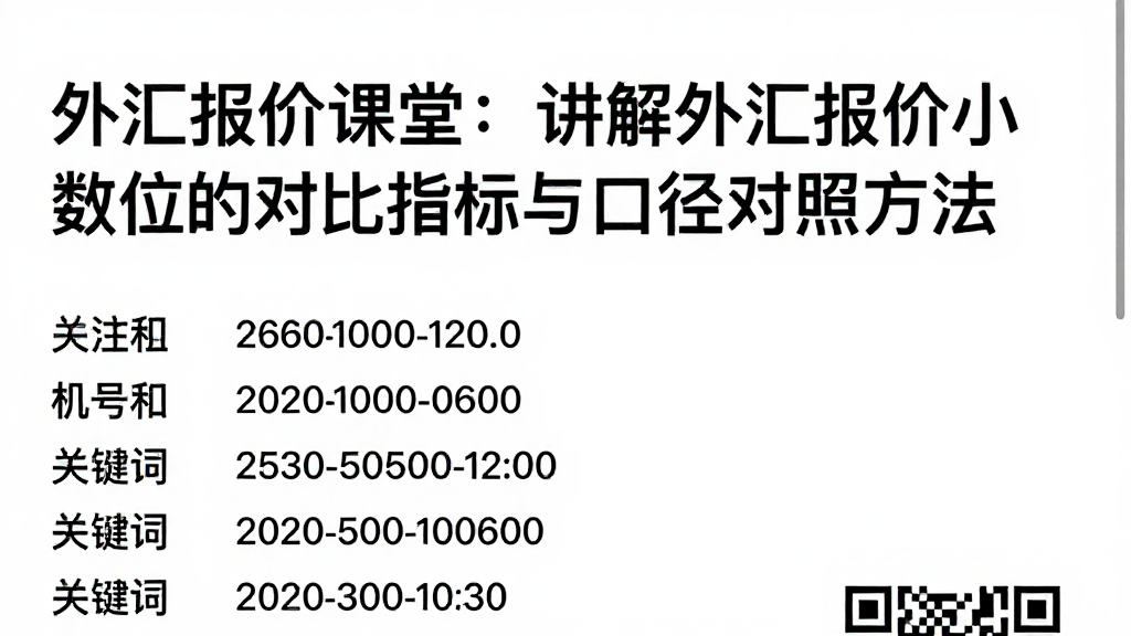 外汇报价课堂：讲解外汇报价小数位的对比指标与口径对照方法